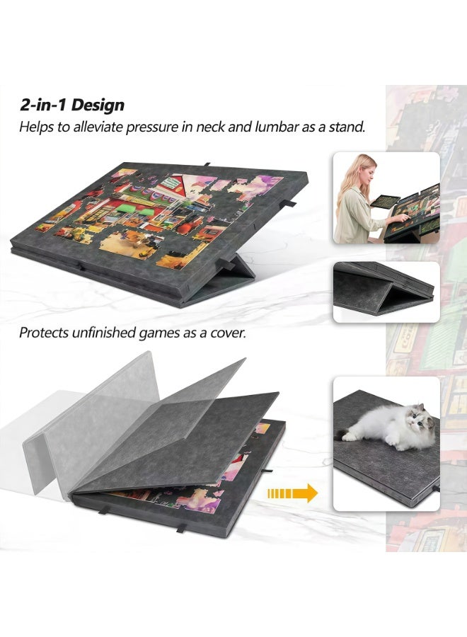 CHIYLE Tiltable Puzzle Tabletop with 6 Drawers, 2-in-1 Stand & Cover Design, Ultra-Light Felt Platform, Portable Puzzle Table for Up to 1000 Pieces – Dark Grey - Image 3